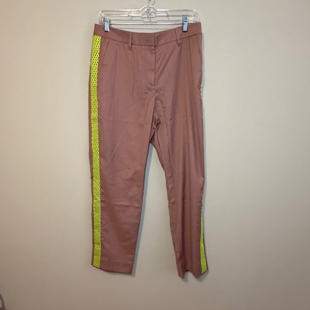 Wildfang Empower Colorblock Slim Crop Pant Mauve Neon Mesh Stripe Size 10 NWT